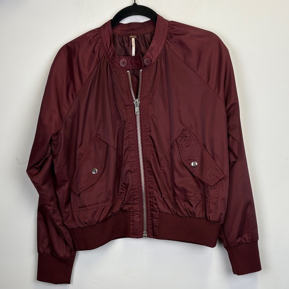 Free People Burgundy Bomber Jacket Size small - Picture 2 of 10